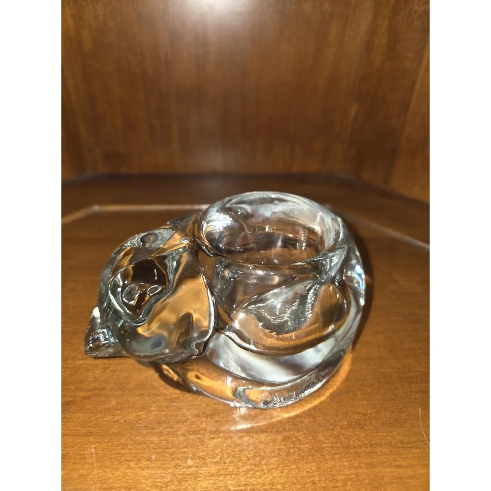 Indiana Glass Sleeping Cat Kitten Glass Votive Candle Holder Vintage